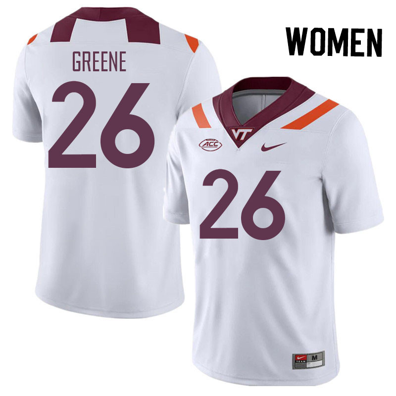 Women #26 Ayden Greene Virginia Tech Hokies College Football Jerseys Stitched Sale-White - Click Image to Close